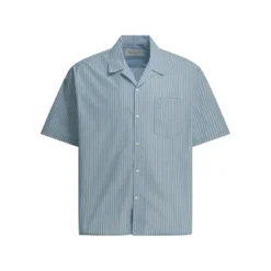 AMI Paris Light Blue Short-Sleeve Shirt With Pearl Accents Grey Hemd