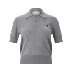 AMI Paris Poloshirt aus Merinowolle grau Poloshirt