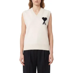 AMI Paris Pullunder aus Wolle weiß Top