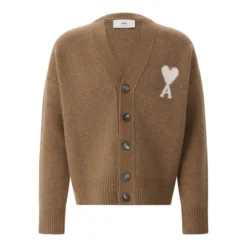 AMI Paris Strickjacke mit Logo braun Strickjacke