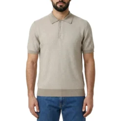 Canali Poloshirt aus Baumwollstrick beige Poloshirt