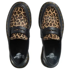 Dr. Martens PentonBlack+Light Tan Smooth+Mini Leopard Loafer