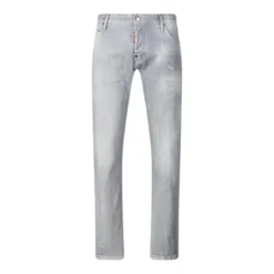 Dsquared2 Slim Fit Light Grey Distressed Jeans With TaperedWhite Slim-Fit-Jeans