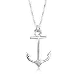 Elli Halskette Anker Maritim Diamant (0.03 ct.) 925 Sil weiss Mittellange Halskette