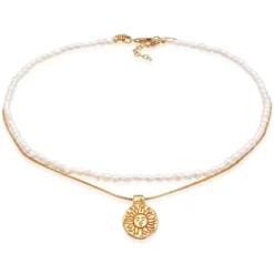 Elli Halskette Choker Layer Sonne Süßwasserperlen 925 S gold Choker