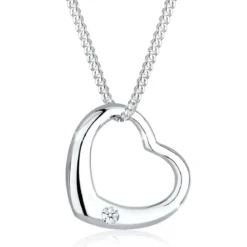 Elli Halskette Herz Liebe Diamant (0.03 ct.) 925 Silber weiss Mittellange Halskette