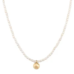 Elli Halskette Süßwasserperlen Coin Plättchen 925 Silbe gold Mittellange Halskette