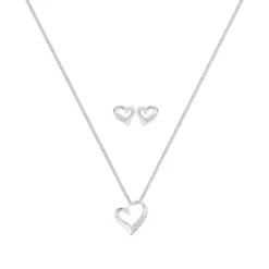 Elli Jewelry Set Ladies heart pendant stud earrings set Silver Mittellange Halskette