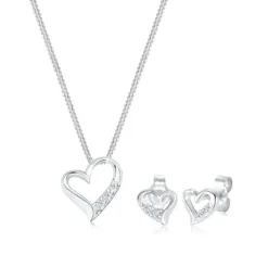 Elli Jewelry Set Ladies heart pendant stud earrings set Silver Mittellange Halskette