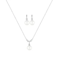 Elli Schmuckset Klassisch Zirkonia Muschelkernperle 925 silber Mittellange Halskette