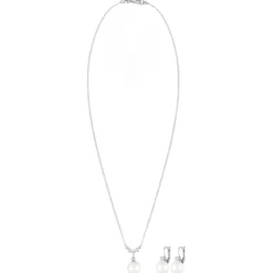 Elli Schmuckset Klassisch Zirkonia Muschelkernperle 925 silber Mittellange Halskette