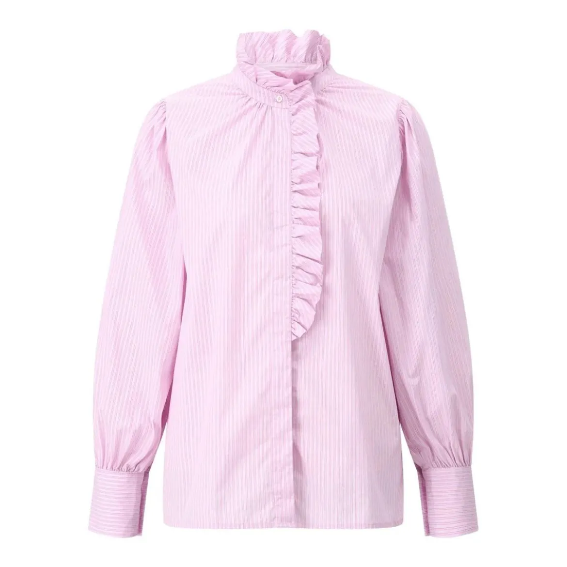 Emily van den Bergh Gestreifte Hemdbluse mit Rüschen Rosa Bluse