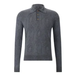 Etro Langarm-Poloshirt aus Wolle & Seide grau Poloshirt