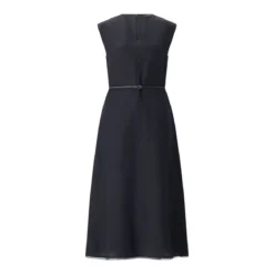 Fabiana Filippi Maxikleid aus Leinenmix dunkelblau Maxikleid