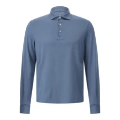 Fedeli Langarm-Poloshirt aus Baumwolle Blau Poloshirt