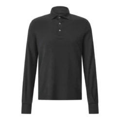 Fedeli Langarm-Poloshirt aus Baumwolle Schwarz Poloshirt