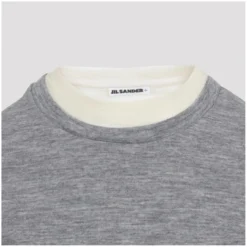 Jil Sander Heather Grey Knit Top With Off-White Accents Multicolor T-Shirt