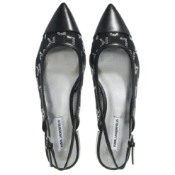 Karl Lagerfeld Kerrie Rhinestone Sling Black Mesh W/Silver Sandalen