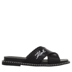 Karl Lagerfeld Kleo Whipstitch Krosstrap Black Lthr Slides