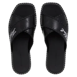 Karl Lagerfeld Kleo Whipstitch Krosstrap Black Lthr Slides