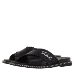 Karl Lagerfeld Kleo Whipstitch Krosstrap Black Lthr Slides
