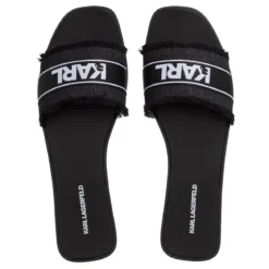 Karl Lagerfeld Skoot Ii Border Slide Black Canvas Slides