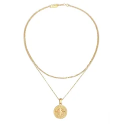 Kuzzoi Halskette Herren Layer Erbskette Kompass 925 Sterling Silber gold Mittellange Halskette