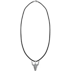 Kuzzoi Halskette Herren Lederkette Stierkopf Oxidiert 925 silber Lange Halskette