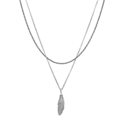 Kuzzoi Halskette Layer Feder Anhänger 925Sterling Silber Mittellange Halskette