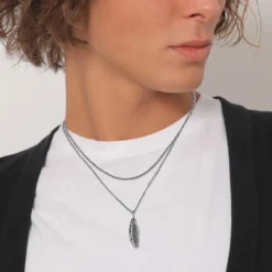 Kuzzoi Halskette Layer Feder Anhänger 925Sterling Silber Mittellange Halskette