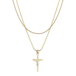 Kuzzoi Halskette Layer Kreuz Kordelkette 925 Silber gold Mittellange Halskette