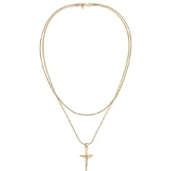 Kuzzoi Halskette Layer Kreuz Kordelkette 925 Silber gold Mittellange Halskette