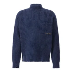 Marni Oversized Pullover aus Schurwolle Dunkelblau Rollkragenpullover