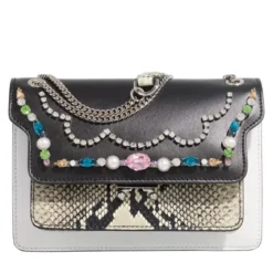 Marni Trunk Envelope Medium Black/White/Python Print Crossbody Bag