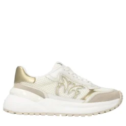 Pinko Gem 11 - Sneaker Mirror Leather/Mesh/Cow Suede Mil Milk/Light Gold Low-Top-Sneaker