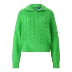 Polo Ralph Lauren Cable-Knit Sweater With Quarter-Zip And Ribbed Cuf Blue Pullover