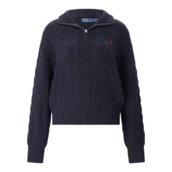 Polo Ralph Lauren Cable-Knit Sweater With Quarter-Zip And Ribbed Cuf Blue Pullover