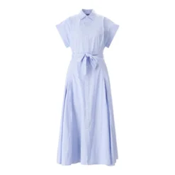 Polo Ralph Lauren Gestreiftes Blusenkleid in Midi-Länge blau Hemdblusenkleid