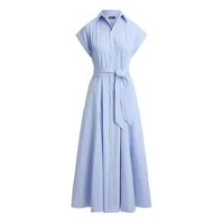 Polo Ralph Lauren Gestreiftes Blusenkleid in Midi-Länge blau Hemdblusenkleid