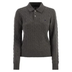 Polo Ralph Lauren Strickpullover mit Zopfstrick Grau Longsleeve