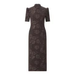 Rotate Jacquard Midikleid braun Midikleid
