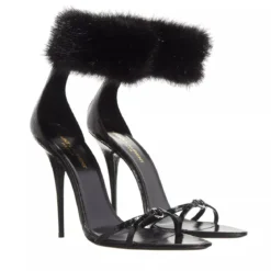 Saint Laurent Adorned With A Faux Fur Ankle Strap Black Riemchensandalen