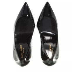 Saint Laurent Logo High Heel Pumps Leather Black Pumps