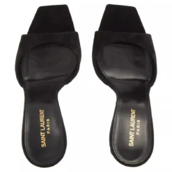 Saint Laurent PAZ Suede And Metallic Leather Sandals Black and Hope Green Pumps
