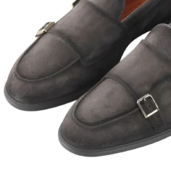 Santoni Doppel-Monkstraps aus Veloursleder grau Schnürschuhe