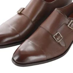 Santoni Doppel-Monkstraps aus Glattleder braun Schnürschuhe