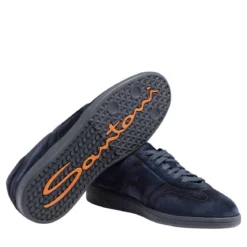 Santoni Men's suede sneaker Dunkelblau Low-Top-Sneaker