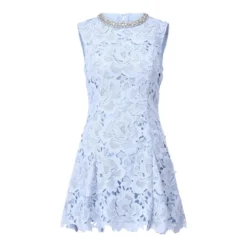 Self Portrait Blue Flower Lace Mini Dress Blue Minikleid