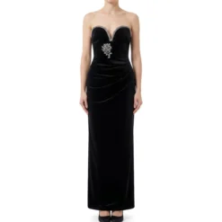 Self Portrait Maxikleid Black Velvet schwarz Maxikleid