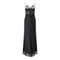 Self Portrait Midikleid aus Satin & Spitze schwarz Maxikleid